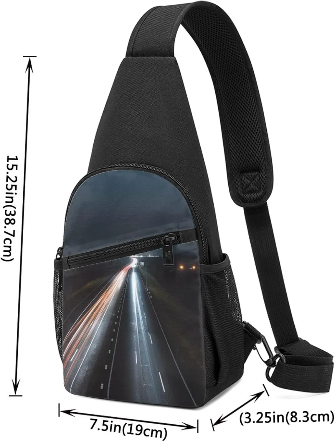 Crossbody Sling Backpack Sling Bag for Men Women Cross Chest Bag Shoulder Bag Highway at night Travel Hiking Daypack