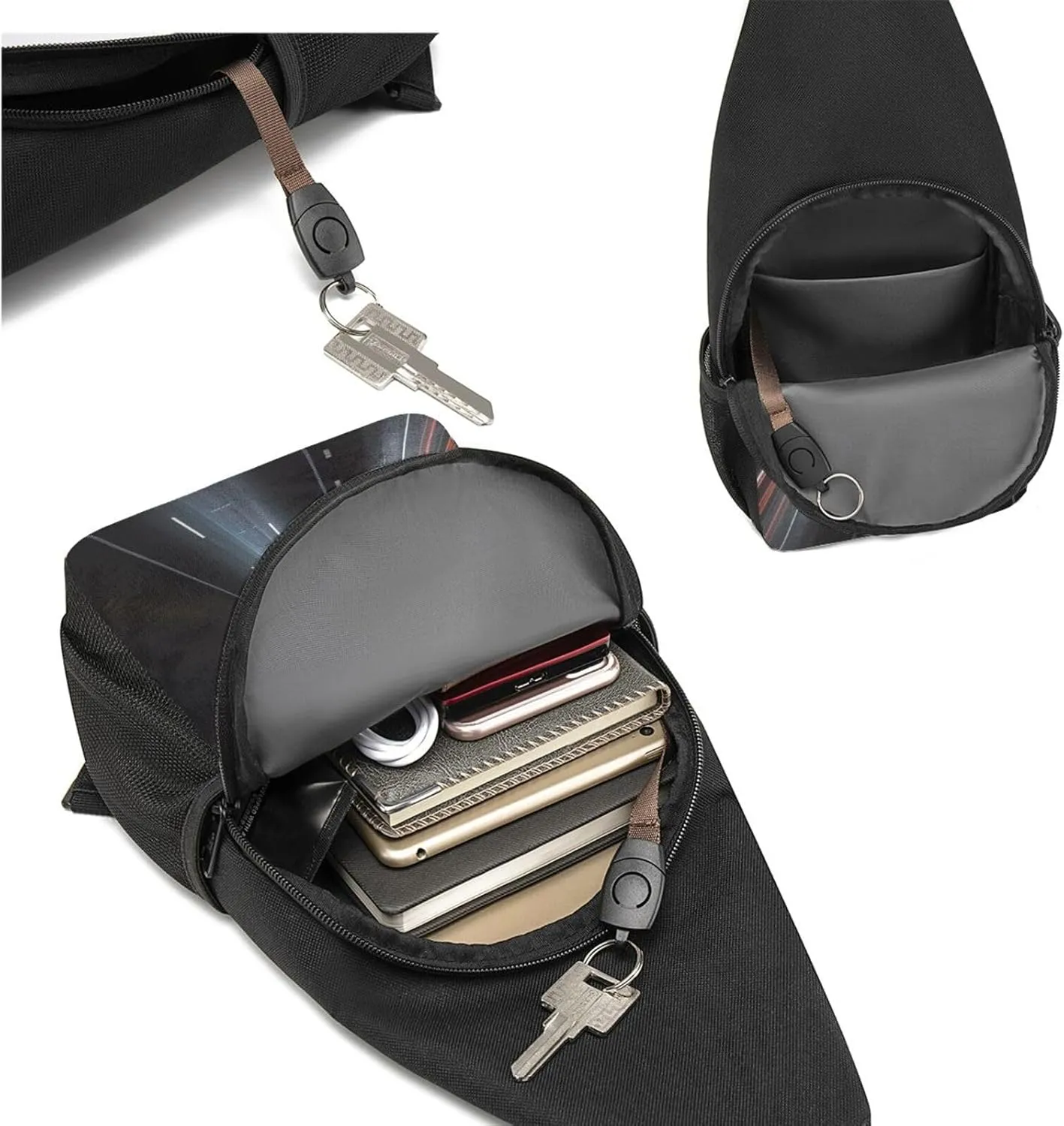 Crossbody Sling Backpack Sling Bag for Men Women Cross Chest Bag Shoulder Bag Highway at night Travel Hiking Daypack