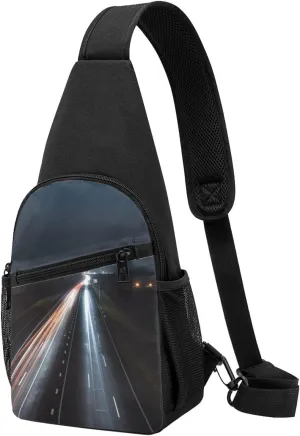 Crossbody Sling Backpack Sling Bag for Men Women Cross Chest Bag Shoulder Bag Highway at night Travel Hiking Daypack