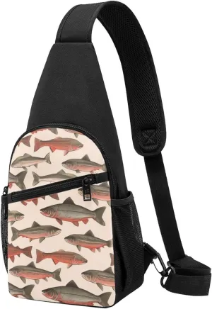 Crossbody Sling Backpack Sling Bag for Men Women Cross Chest Bag Shoulder Bag Salmon Travel Hiking Daypack
