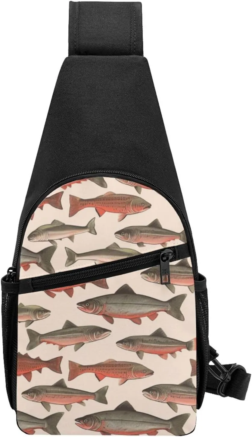 Crossbody Sling Backpack Sling Bag for Men Women Cross Chest Bag Shoulder Bag Salmon Travel Hiking Daypack