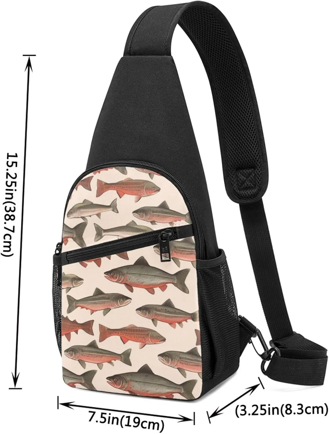 Crossbody Sling Backpack Sling Bag for Men Women Cross Chest Bag Shoulder Bag Salmon Travel Hiking Daypack