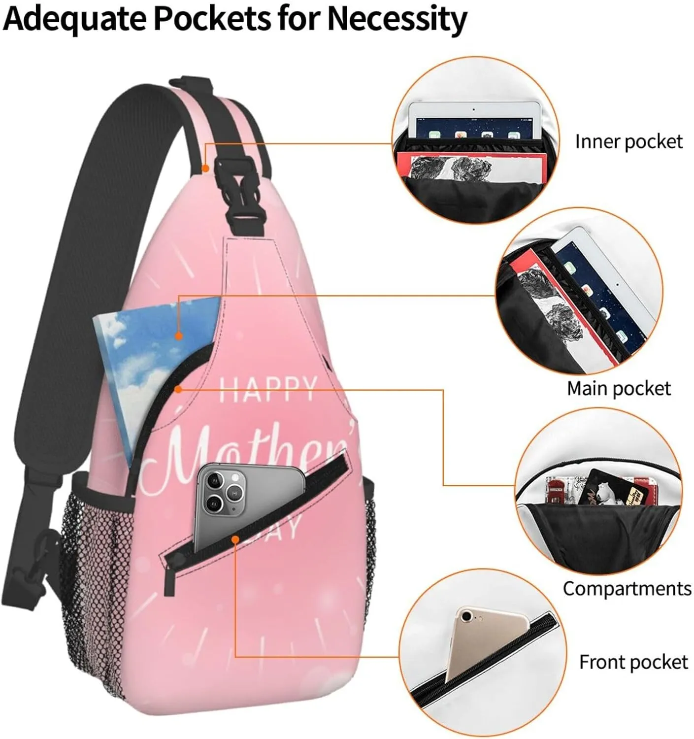 Crossbody Sling Bag for Men Women, Happy Mother Day Sling Backpack Shoulder Chest Bag, Anti Theft Travel Hiking Daypacks