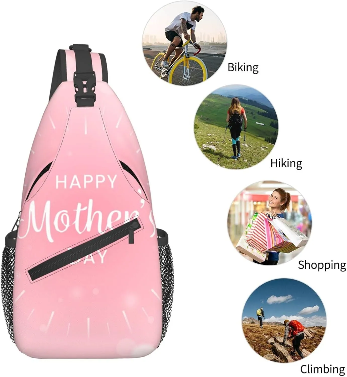Crossbody Sling Bag for Men Women, Happy Mother Day Sling Backpack Shoulder Chest Bag, Anti Theft Travel Hiking Daypacks