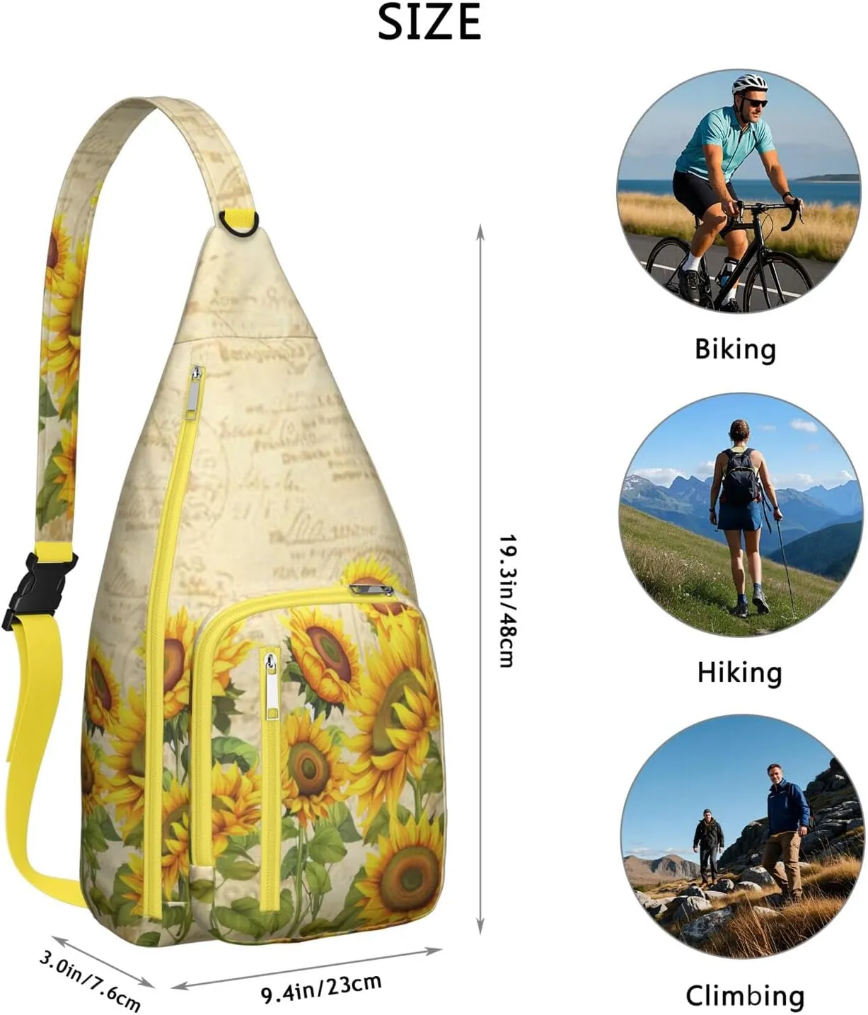 Crossbody Sling Bag for Women & Men Sunflower Lightweight Shoulder Chest Bag Hiking Travel Casual Chest Bags Sling Backpack Water Resistant Shoulder Daypack for Travel