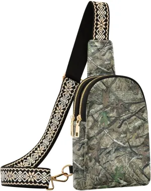 Crossbody Sling Bag for Women Leather Shoulder Chest Bag Small Fanny Pack for Hiking Travel