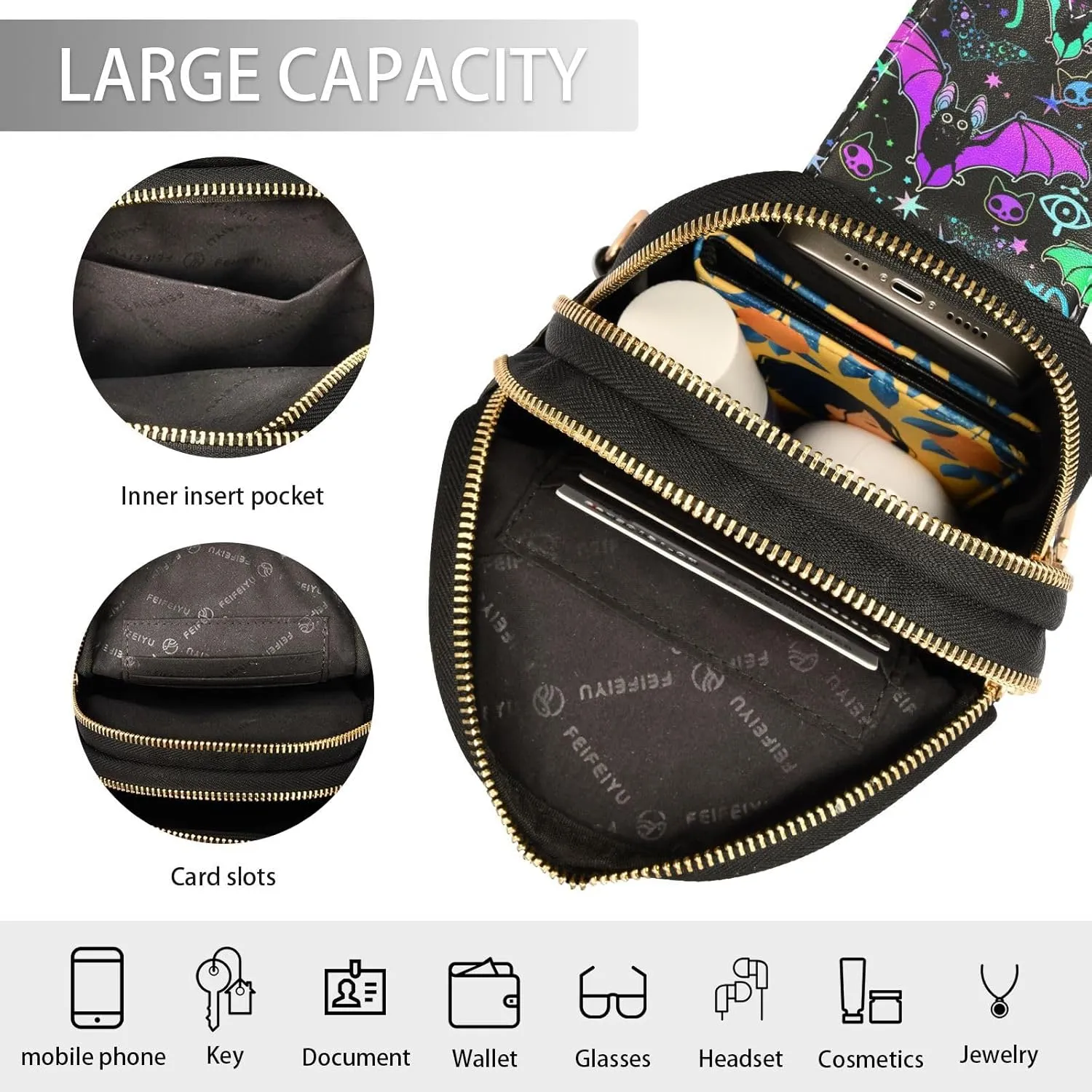 Crossbody Sling Bag for Women Leather Shoulder Chest Bag Small Fanny Pack for Hiking Travel