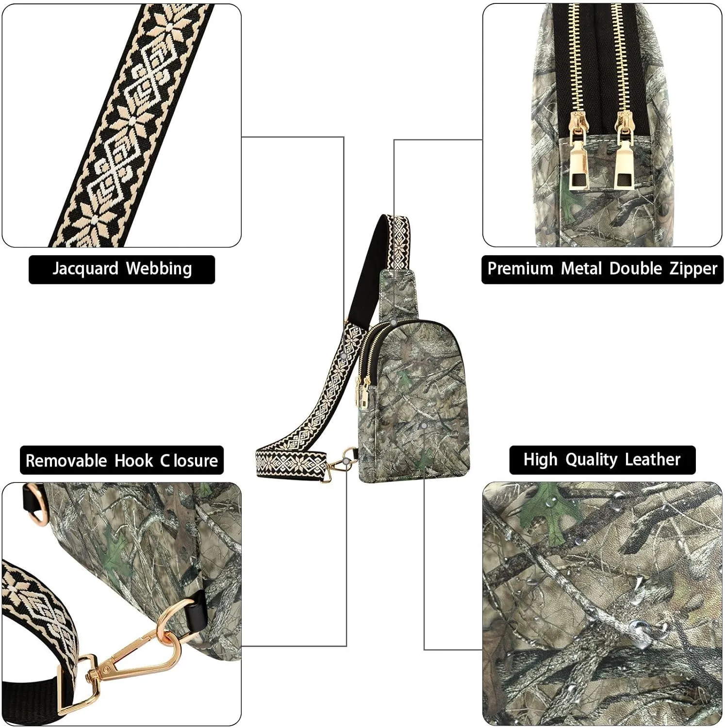 Crossbody Sling Bag for Women Leather Shoulder Chest Bag Small Fanny Pack for Hiking Travel