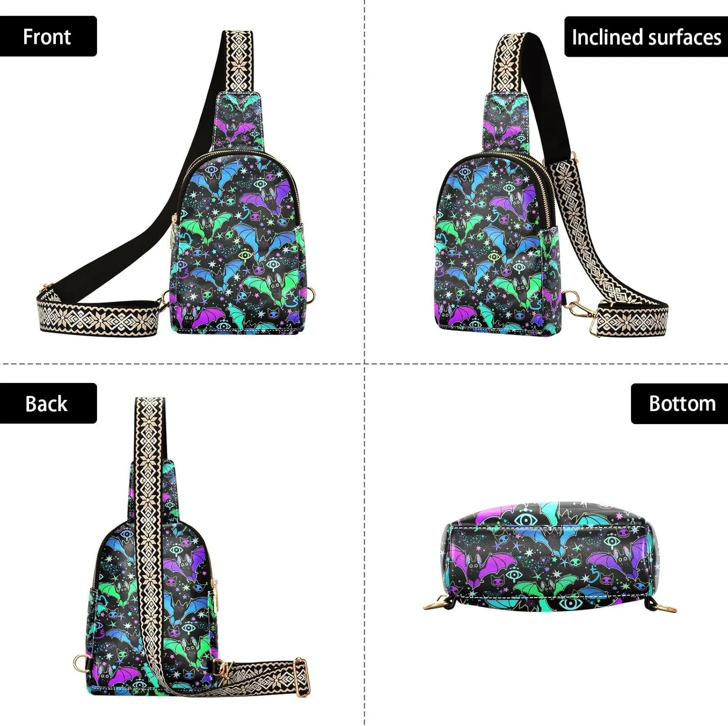 Crossbody Sling Bag for Women Leather Shoulder Chest Bag Small Fanny Pack for Hiking Travel