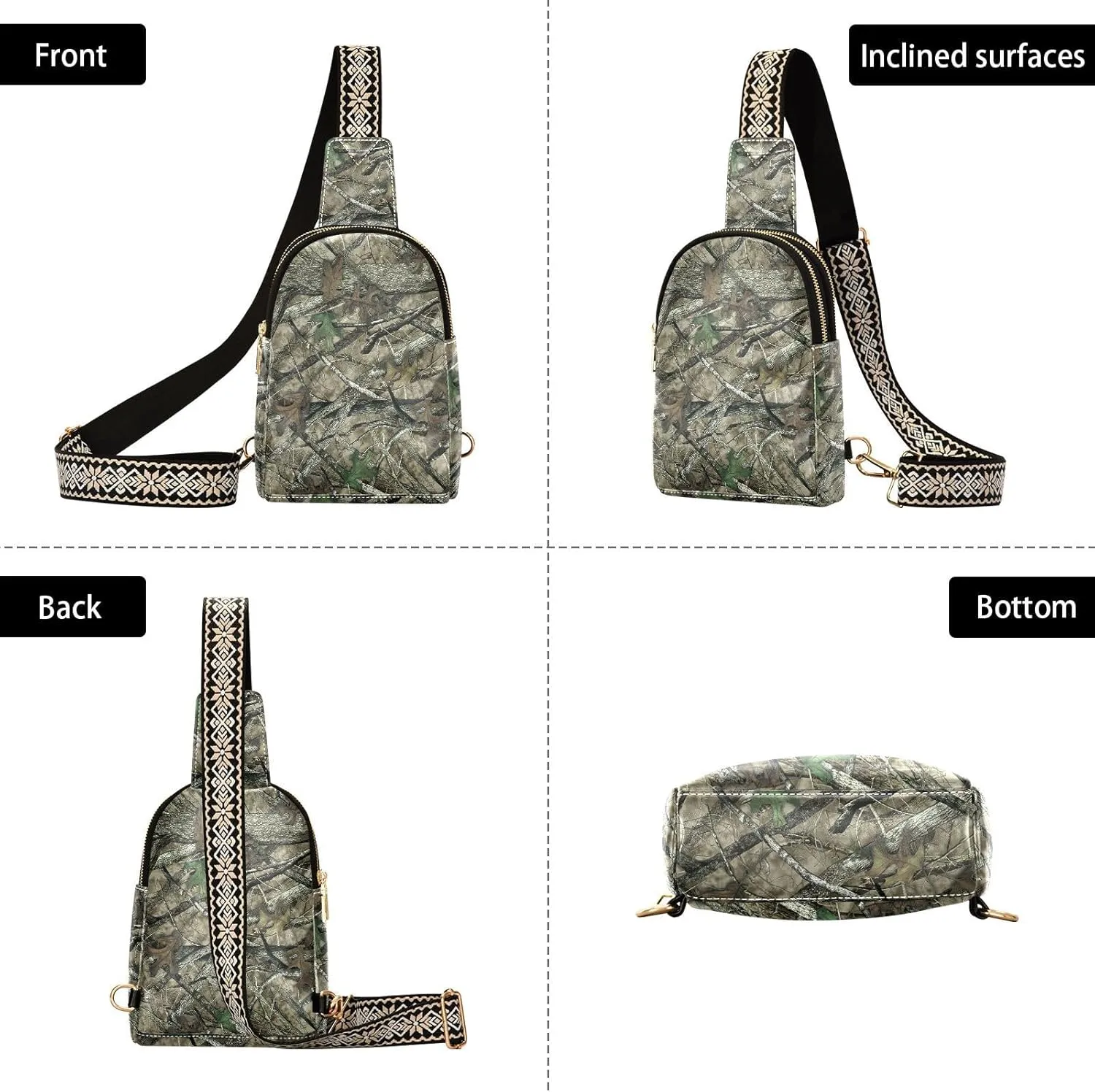 Crossbody Sling Bag for Women Leather Shoulder Chest Bag Small Fanny Pack for Hiking Travel
