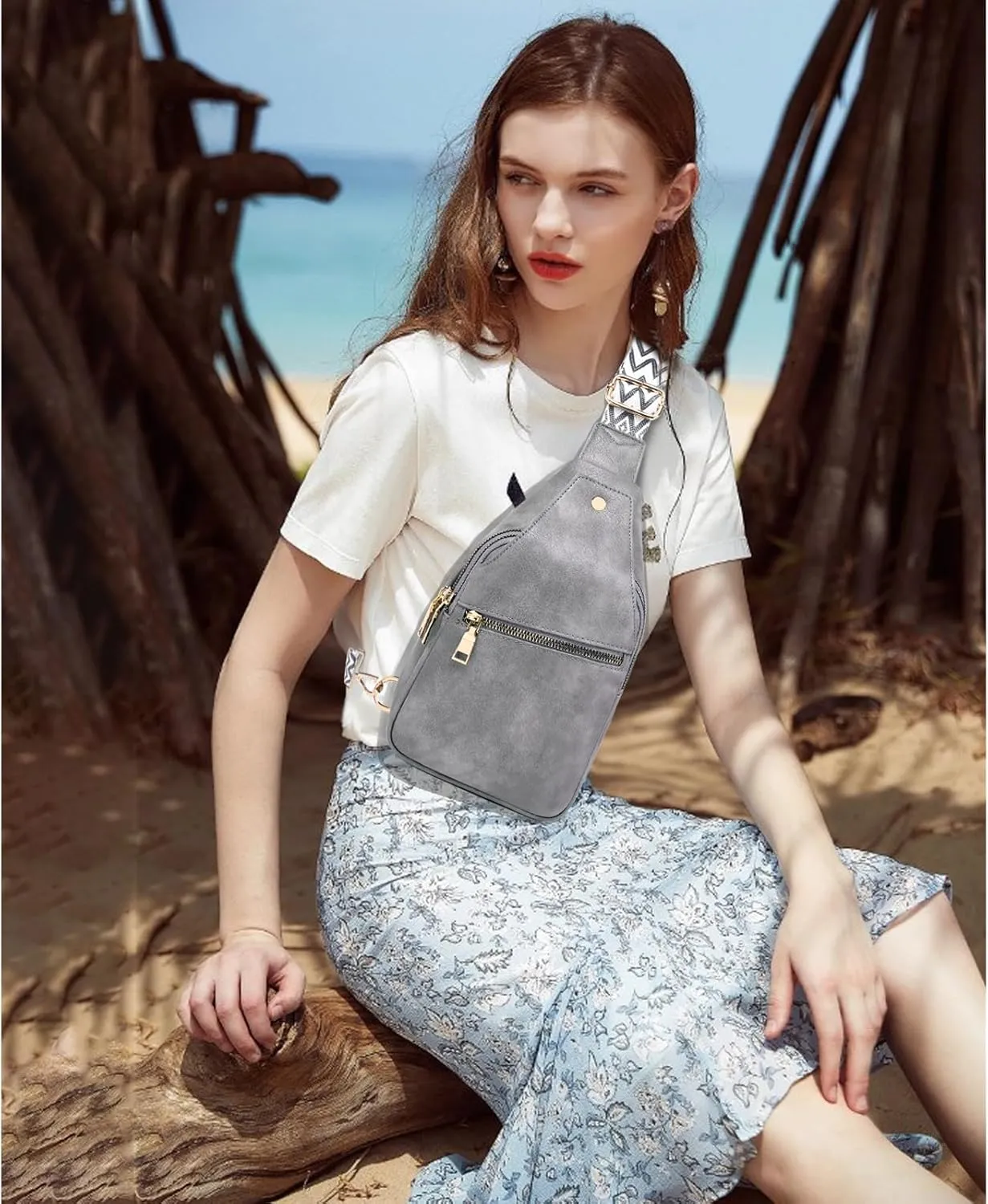 Crossbody Sling Bag Purse for Women - Small Chest Fanny Pack Trendy Travel Faux Leather Cross Body Bags with Adjustable Strap