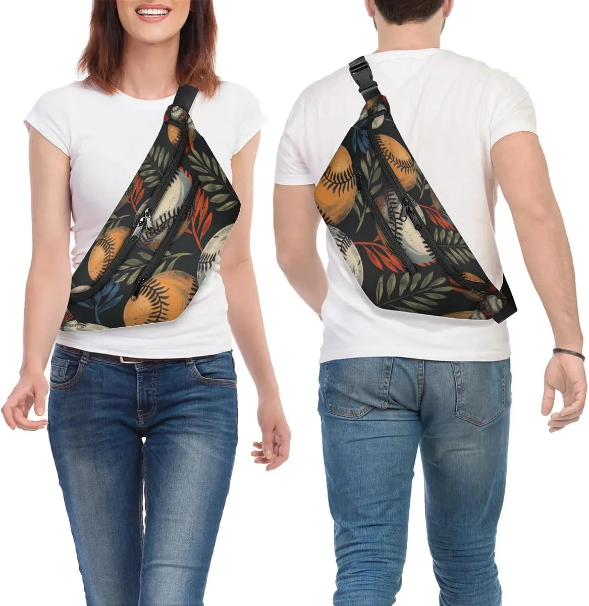 Crossbody Sling Bags for Women Men Baseball Leaves Casual Sling Backpack Daypack Chest Bag for Travel Sport Hiking Running