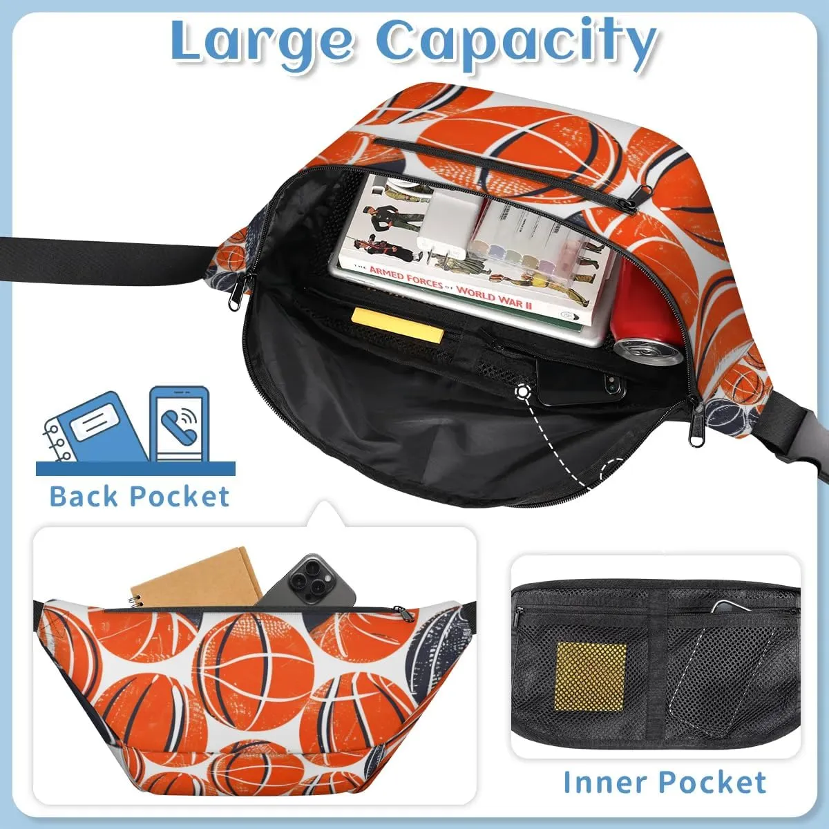 Crossbody Sling Bags for Women Men Basketballs Theme Casual Sling Backpack Daypack Chest Bag for Travel Sport Hiking Running