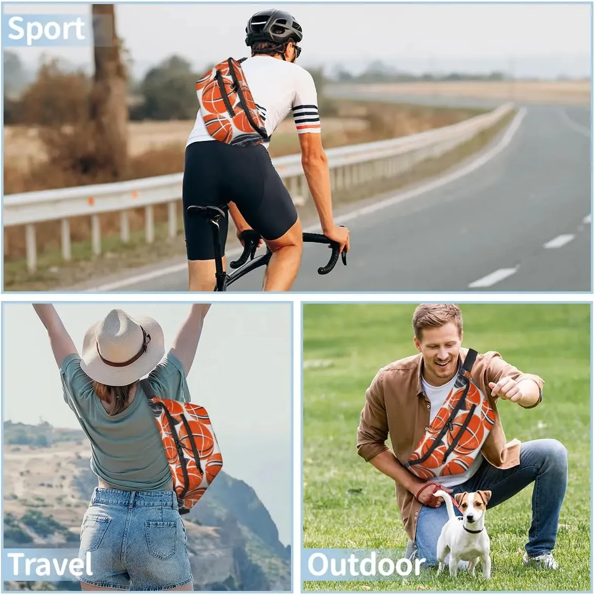 Crossbody Sling Bags for Women Men Basketballs Theme Casual Sling Backpack Daypack Chest Bag for Travel Sport Hiking Running