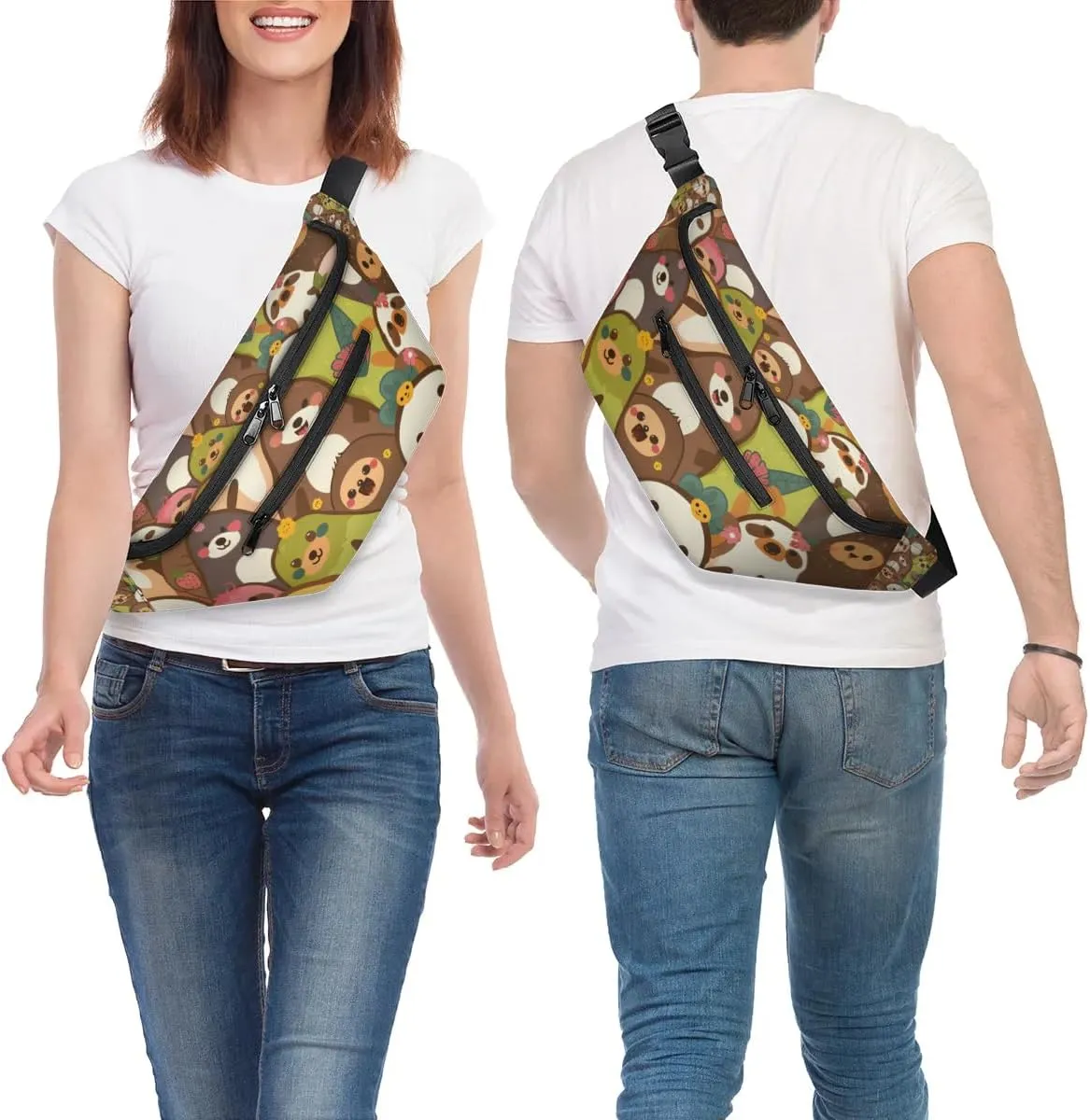 Crossbody Sling Bags for Women Men Cartoon Sloth Casual Sling Backpack Daypack Chest Bag for Travel Sport Hiking Running