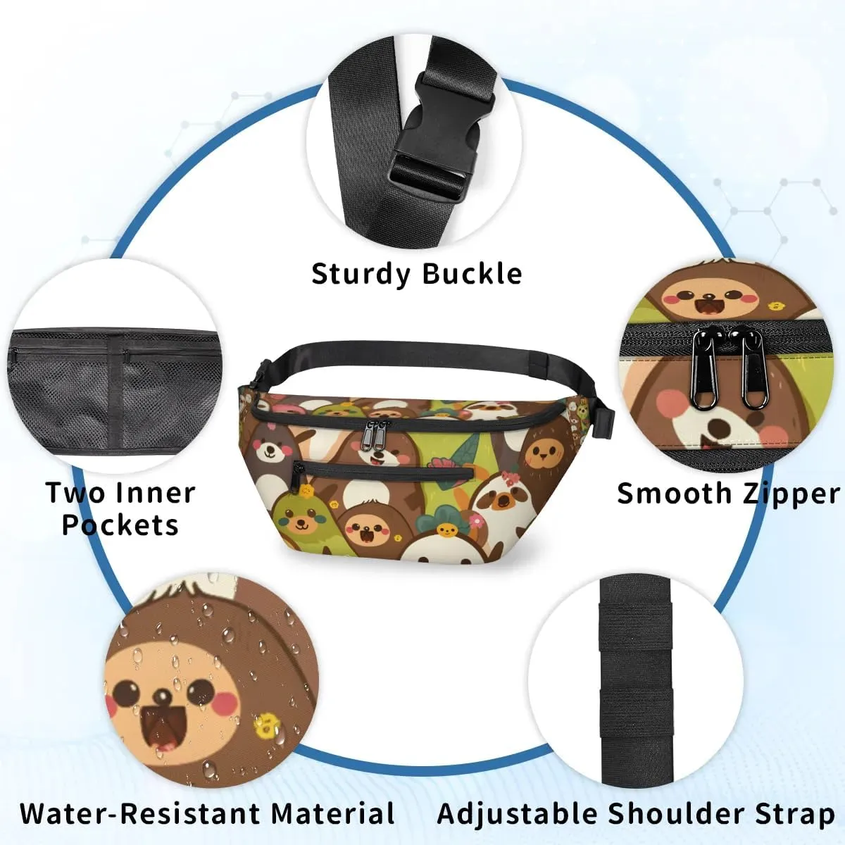 Crossbody Sling Bags for Women Men Cartoon Sloth Casual Sling Backpack Daypack Chest Bag for Travel Sport Hiking Running