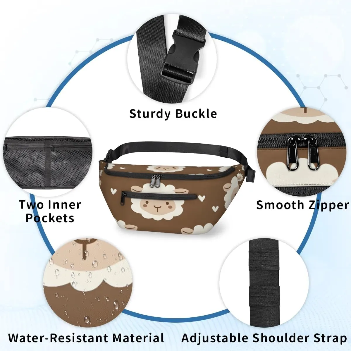 Crossbody Sling Bags for Women Men Cute Sheep Heart Casual Sling Backpack Daypack Chest Bag for Travel Sport Hiking Running