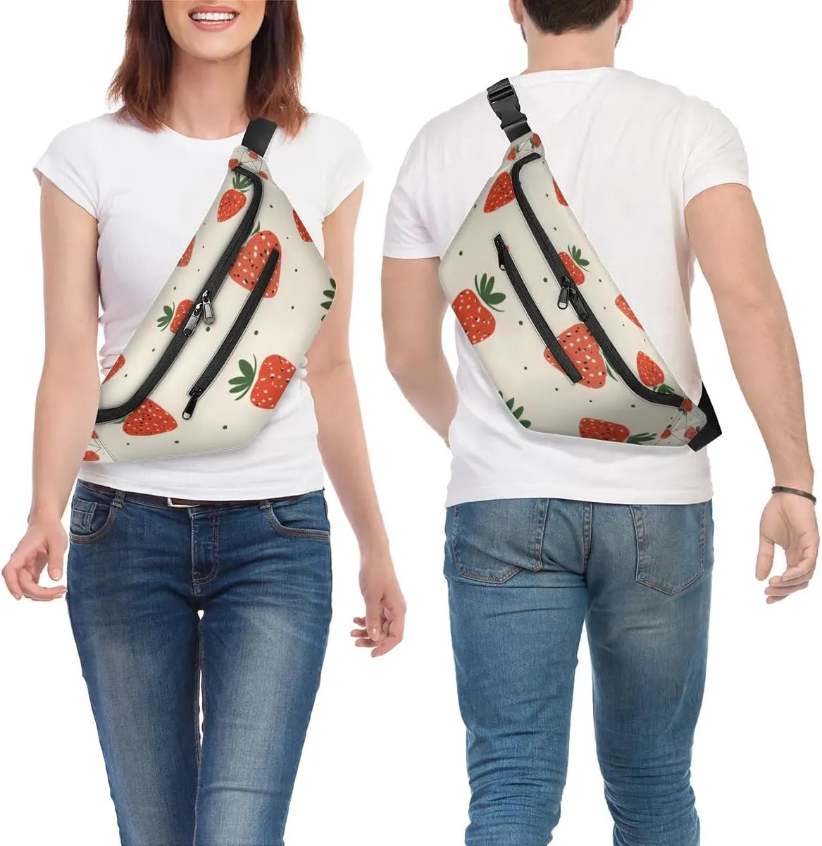 Crossbody Sling Bags for Women Men Cute Strawberry Print Casual Sling Backpack Daypack Chest Bag for Travel Sport Hiking Running