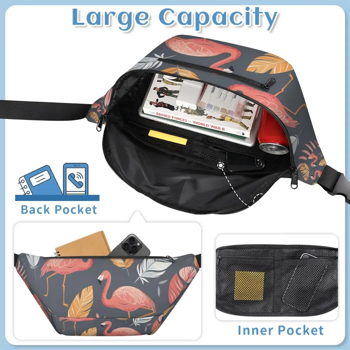 Crossbody Sling Bags for Women Men Flamingo Feathers Casual Sling Backpack Daypack Chest Bag for Travel Sport Hiking Running