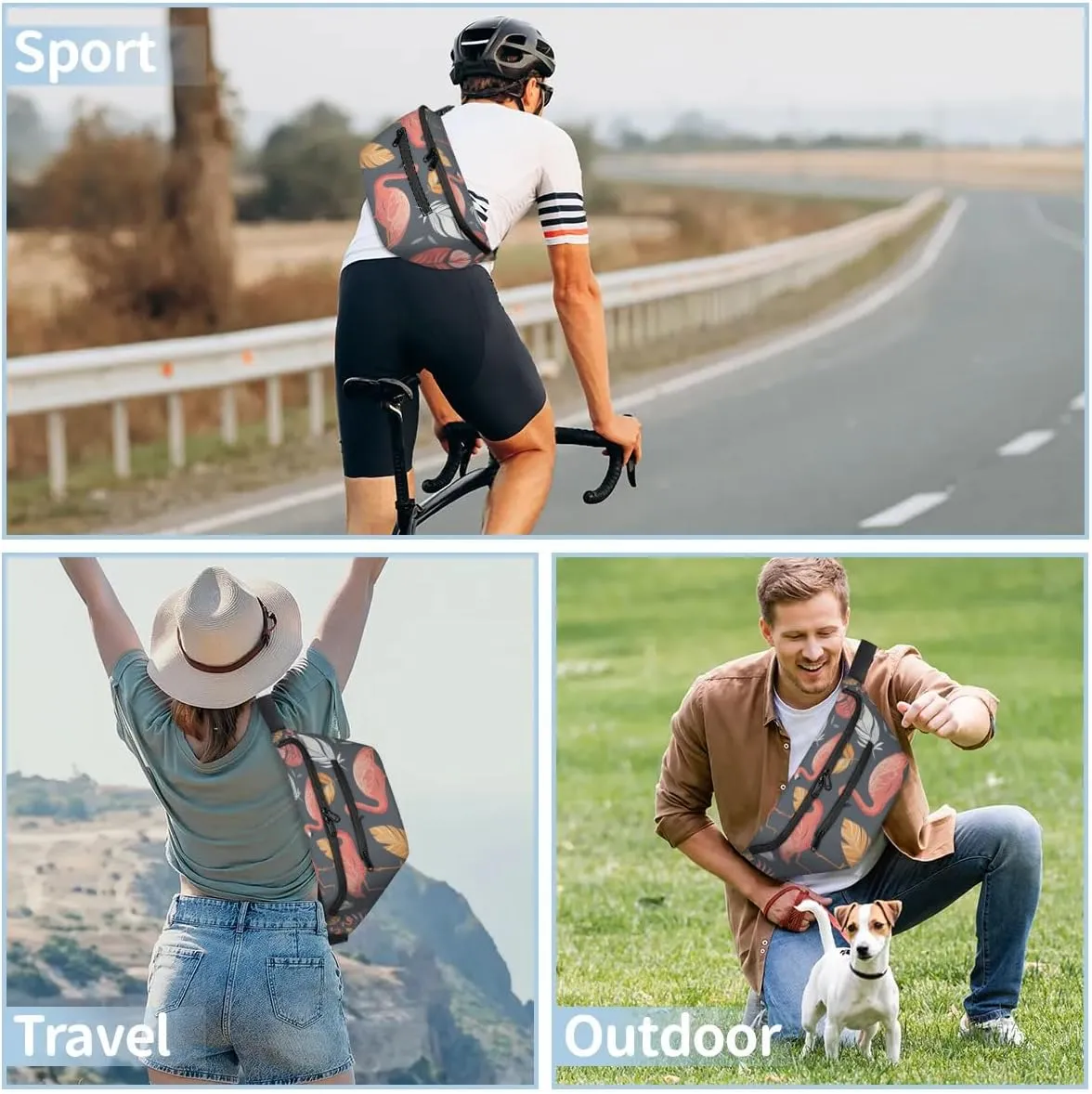 Crossbody Sling Bags for Women Men Flamingo Feathers Casual Sling Backpack Daypack Chest Bag for Travel Sport Hiking Running