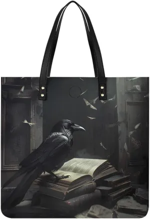 Crow Print Top Handle Satchel Handbags PU Leather Tote Bags Shoulder Bags for Women