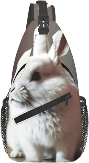 cry white rabbit print Funny Sling Backpack Unisex Crossbody Shoulder Chest Bag Travel Hiking Daypack