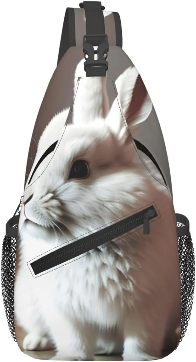 cry white rabbit print Funny Sling Backpack Unisex Crossbody Shoulder Chest Bag Travel Hiking Daypack
