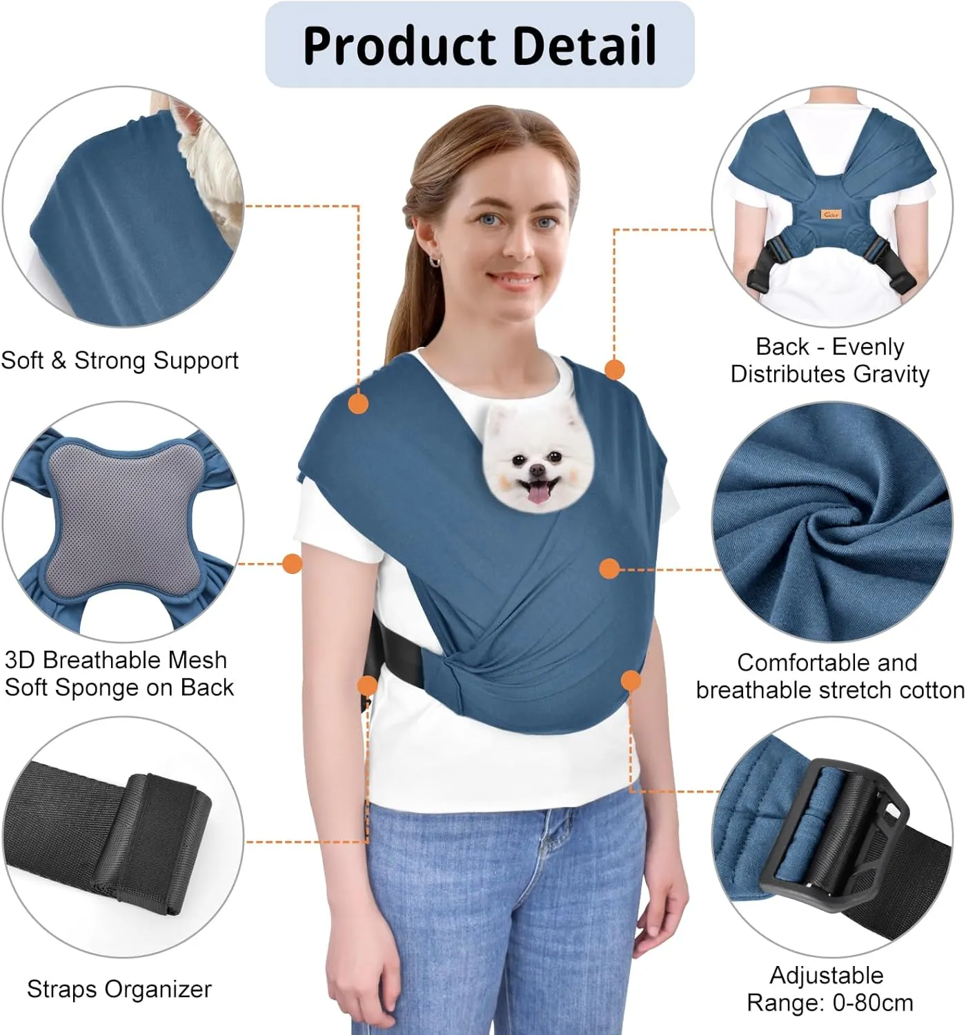 CUBY Swaddle Dog Sling Carrier for Small Dogs, Front Pet Sling Carrier Chest,Hands Free Adjustable Cat Sling Carrier Soft Cotton Reducing Pain Puppy Sling Carrier for Small Pet Up to 11lb (Blue)