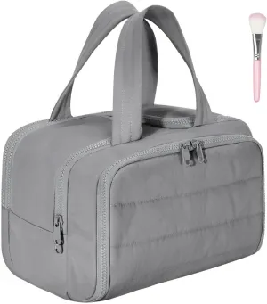 Curetoaway Travel Cosmetic Bag, Cureaway Large Capacity Wide-Open Travel Cosmetic Bag, Lightweight Waterproof Toiletry Bag with Divider and Handle for women, Portable Makeup Bags (Grey)
