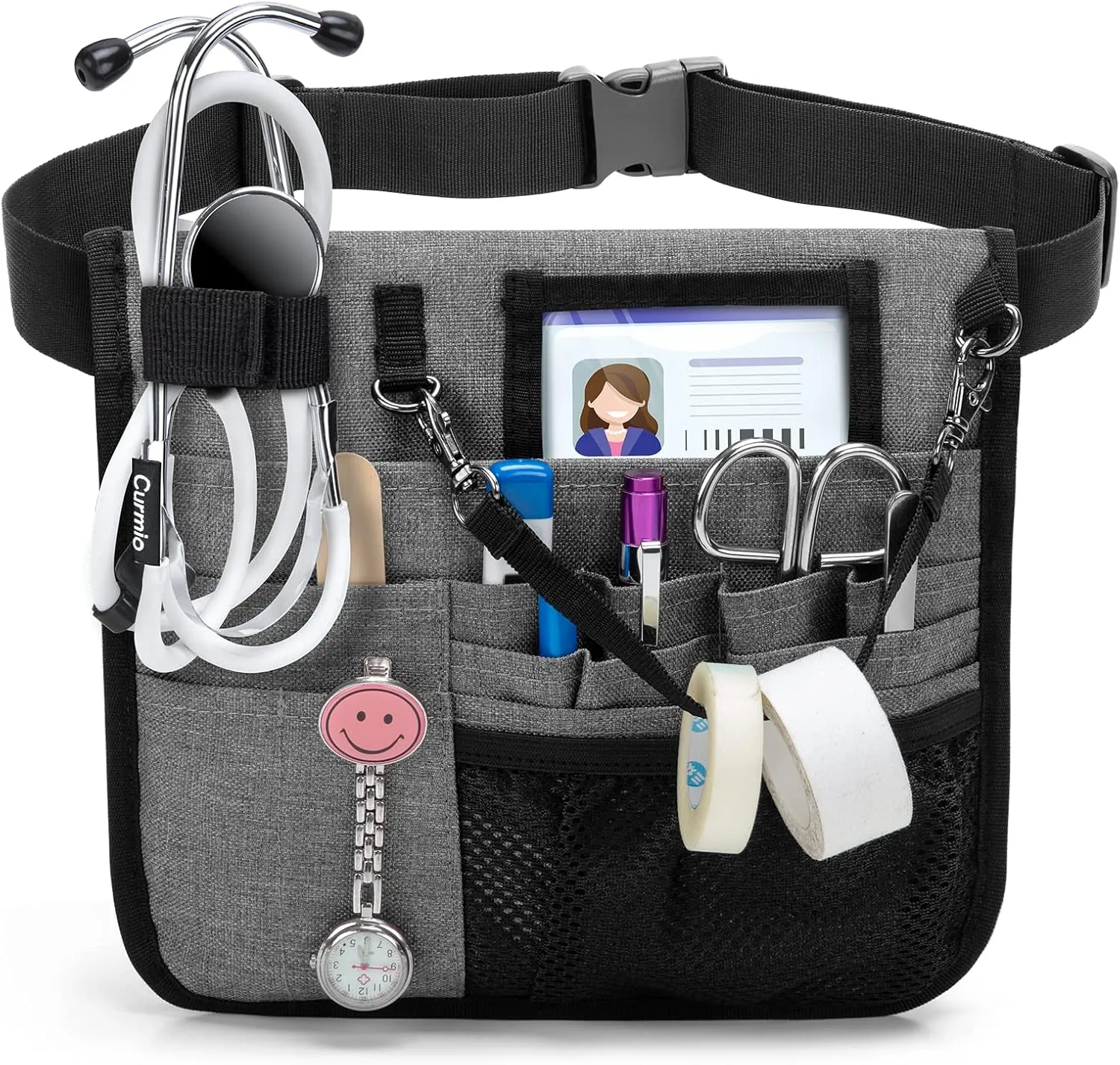 CURMIO Nurse Fanny Pack, Nurse Waist Pouch with Tape Holder and Adjustable Waist Belt, Nursing Organizer Belt for Nursing Supplies, Gray, Bag ONLY