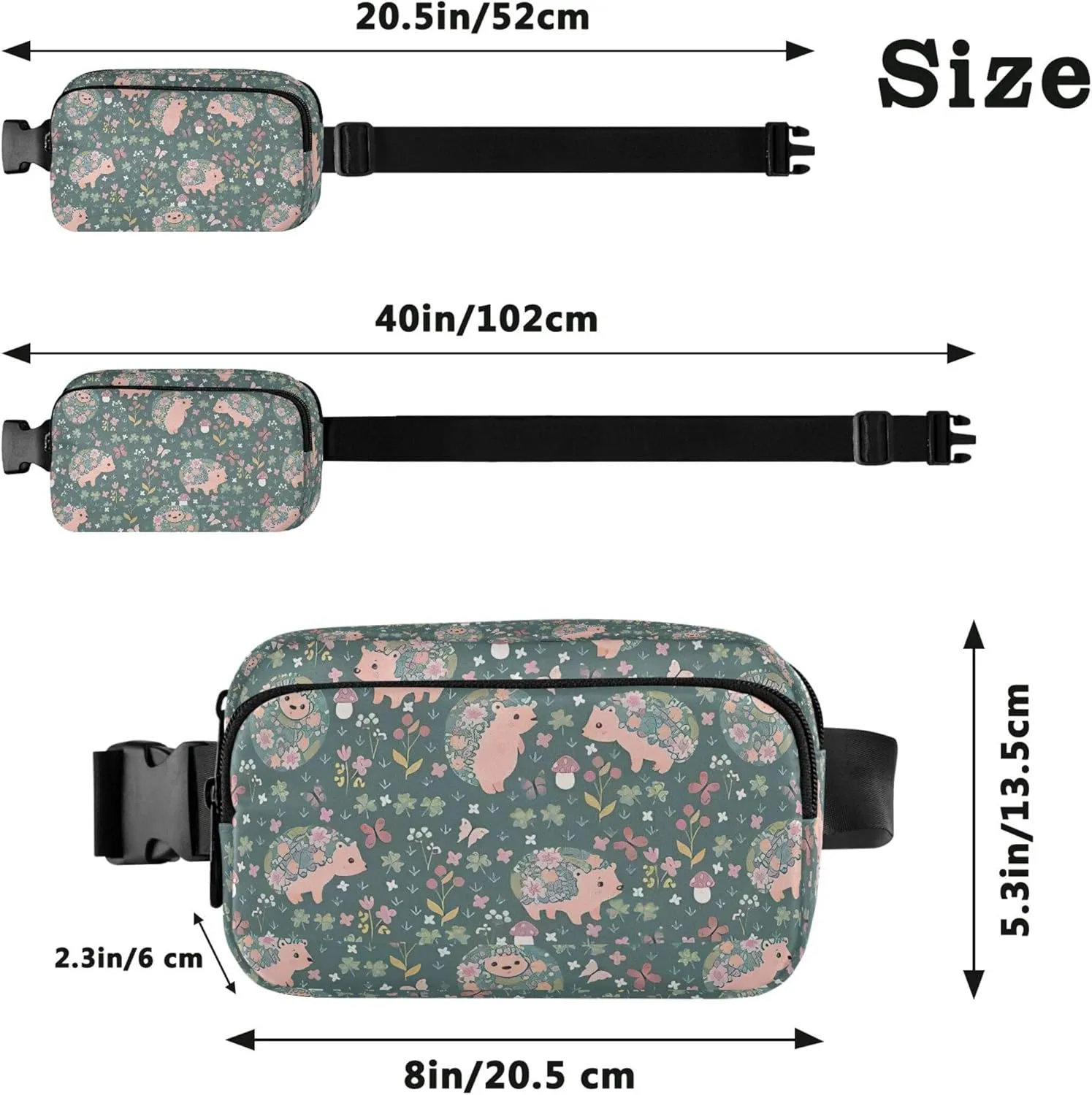 Custom Blooming Hedgehogs Flowers Women Fanny Packs Waterproof Hip Pack Belt Bag Bright Waist Pouch for Women