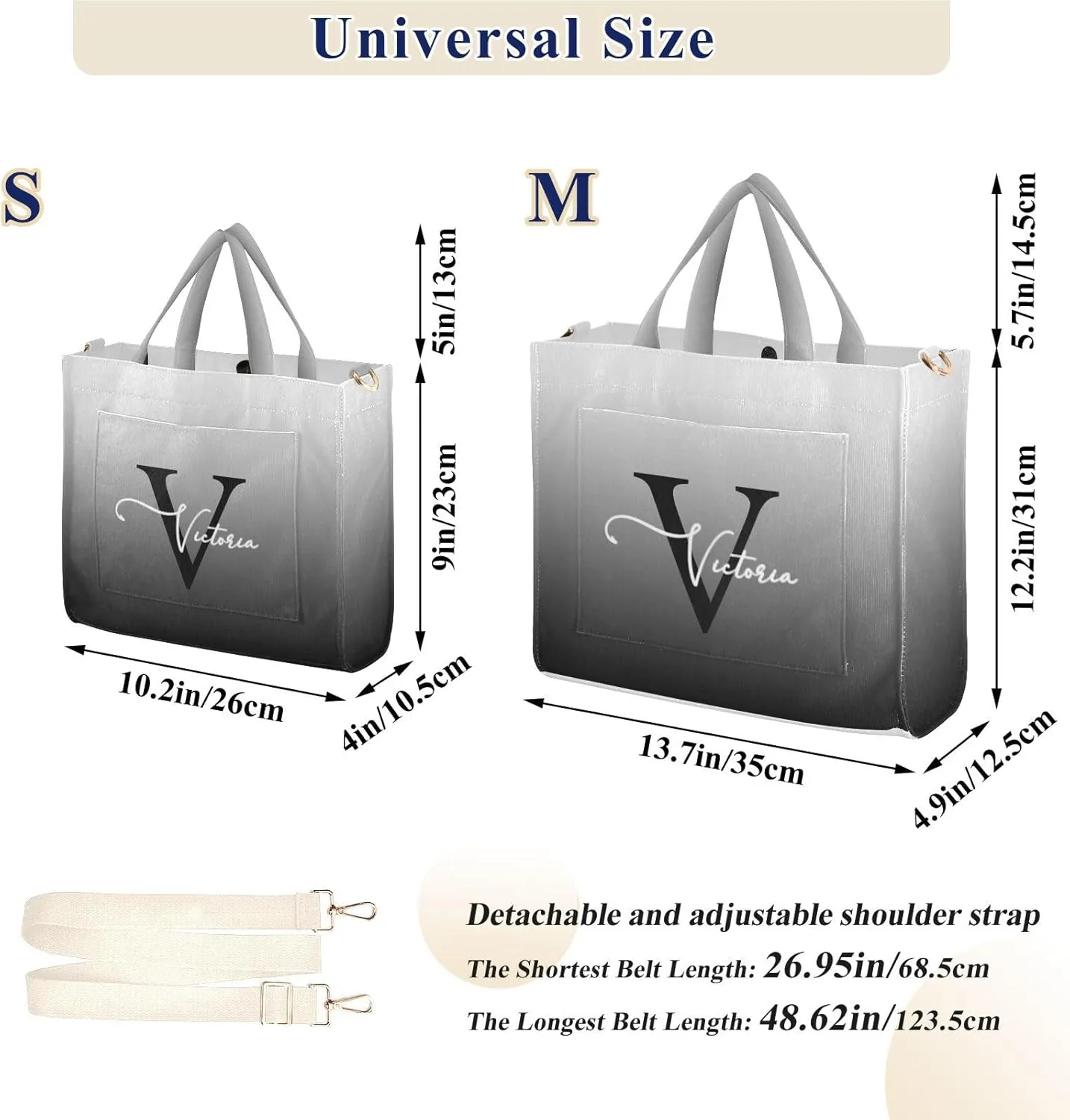 Custom Corduroy Tote Bag for Women Personalized Everyday Hobo Bag with Adjustable Detachable Strap and Pockets