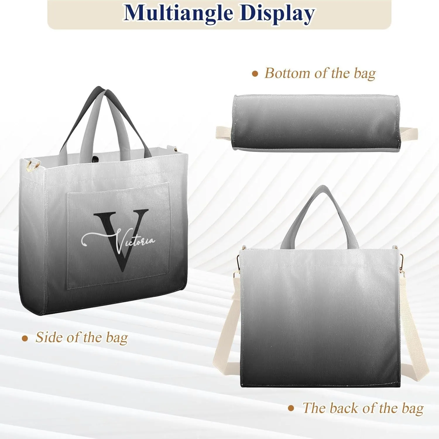 Custom Corduroy Tote Bag for Women Personalized Everyday Hobo Bag with Adjustable Detachable Strap and Pockets