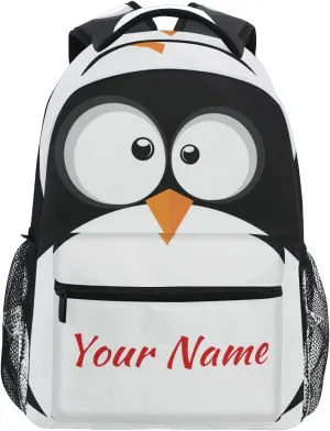 Custom Cute Penguin School Backpack Personalized Your Name Text Bookbag for Boys Girls Teens Casual Travel Bag Computer Laptop Daypack