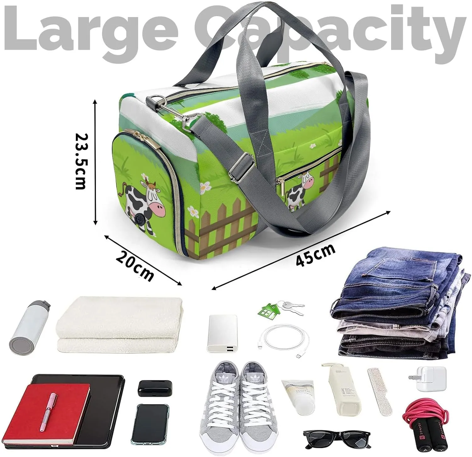 Custom Duffel Bag Farm Life Cow Compact and Convenient: Fitness Bags for the Modern Traveler