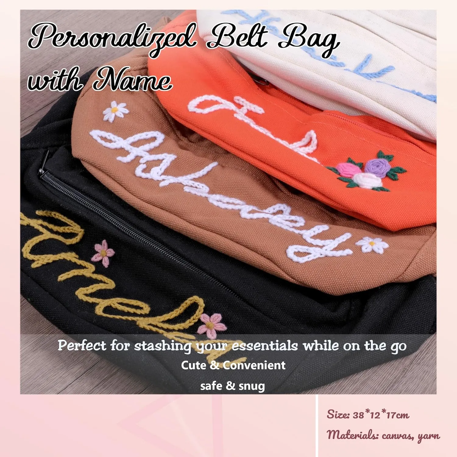 Custom Embroidered Fanny Pack – Personalized Belt Bag & Crossbody for Women – Perfect Travel Companion & Bridesmaid Gift（Brown）