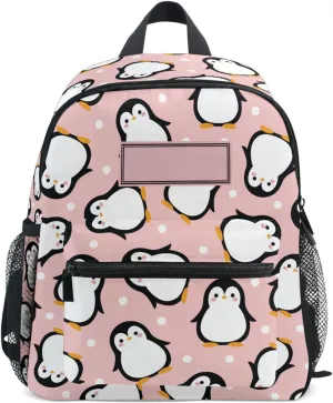 Custom Kids Toddler Mini Backpack for Girls Boys Cute Animal Penguin Personalised Children's Backpacks Blue School Bag with Kid's Name/Text