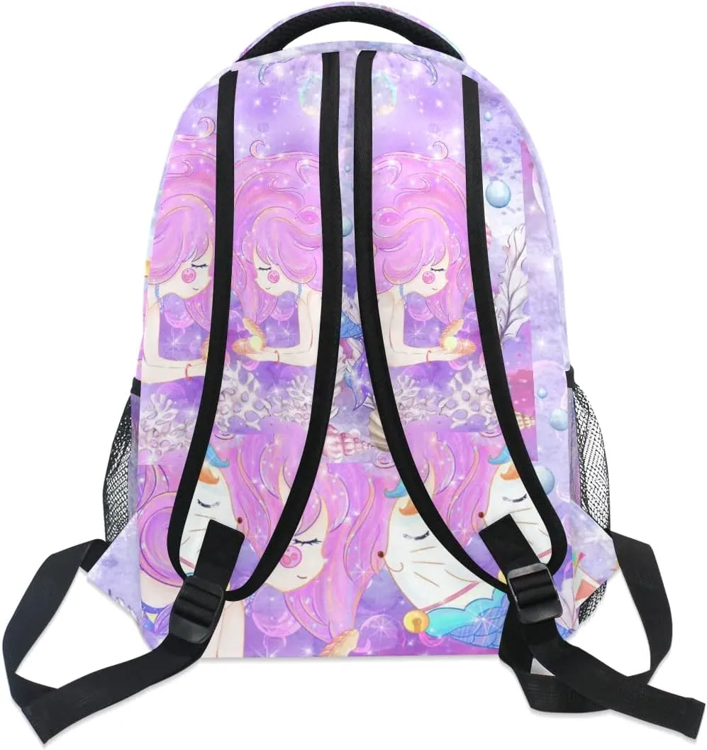 Custom Mermaid Unicorn Cat School Backpack Personalized Your Name Text Bookbag for Boys Girls Elementary School Casual Travel Bag Computer Laptop Daypack