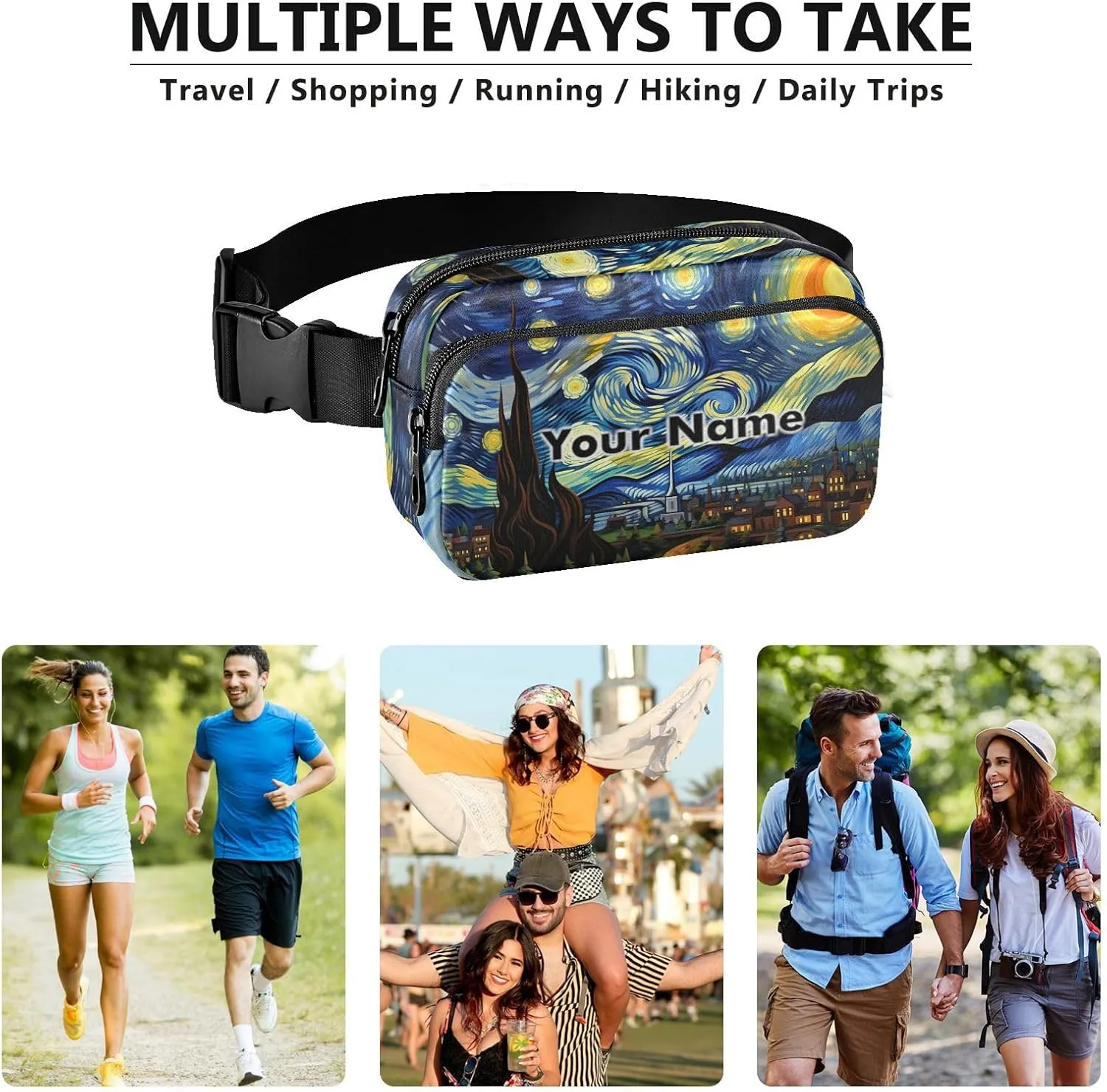 Custom Name Van Gogh Starry Night Fanny Packs for Women and Men - Belt Bag, Crossbody, Running Waist Pack 21340594C
