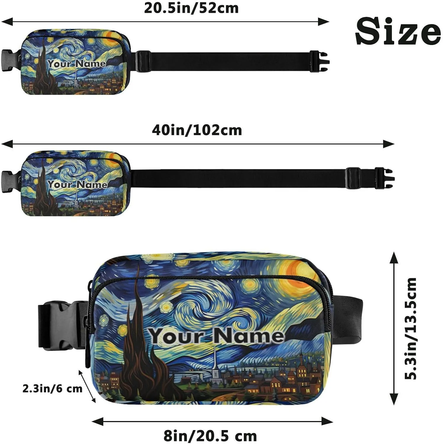 Custom Name Van Gogh Starry Night Fanny Packs for Women and Men - Belt Bag, Crossbody, Running Waist Pack 21340594C