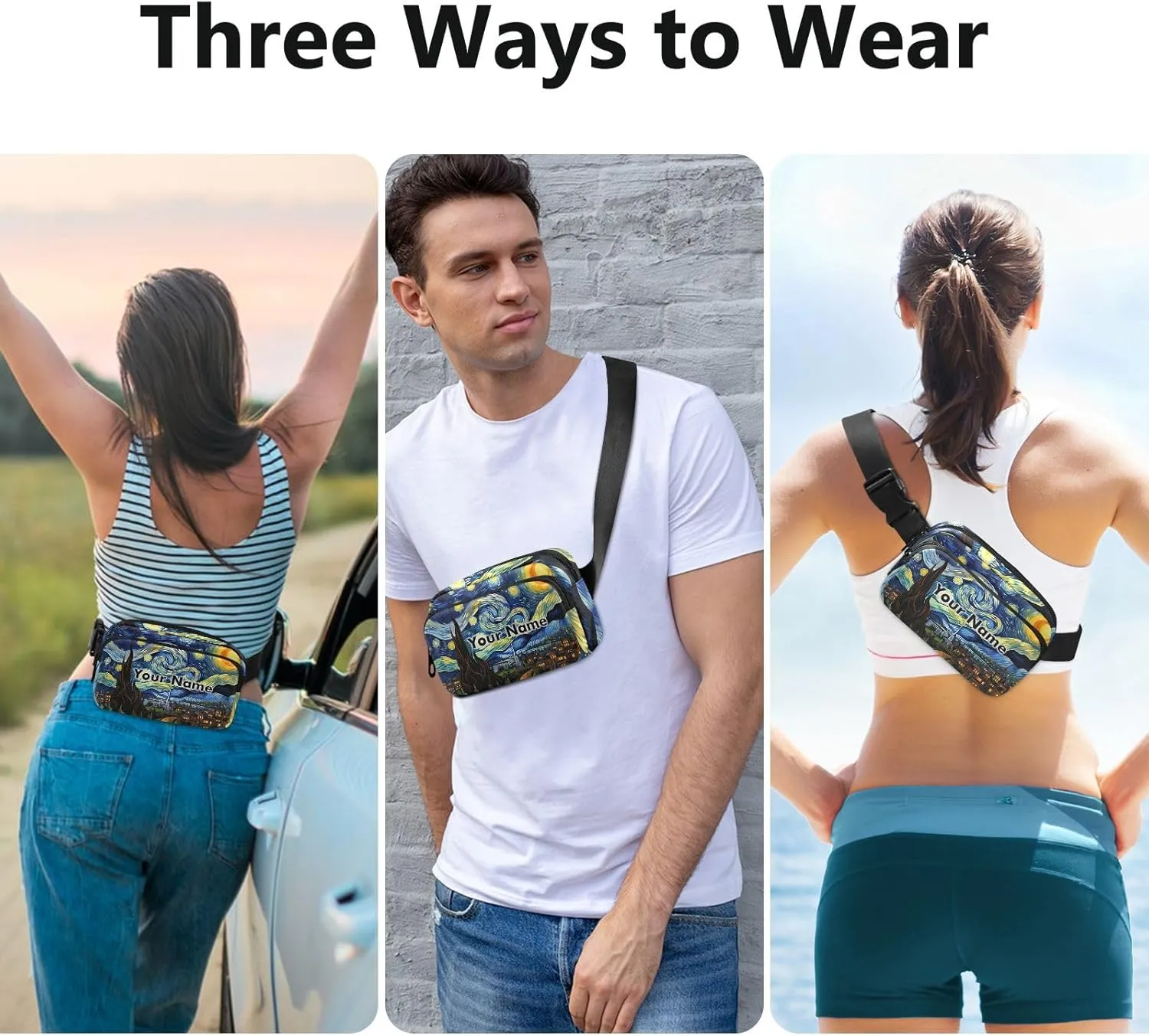 Custom Name Van Gogh Starry Night Fanny Packs for Women and Men - Belt Bag, Crossbody, Running Waist Pack 21340594C
