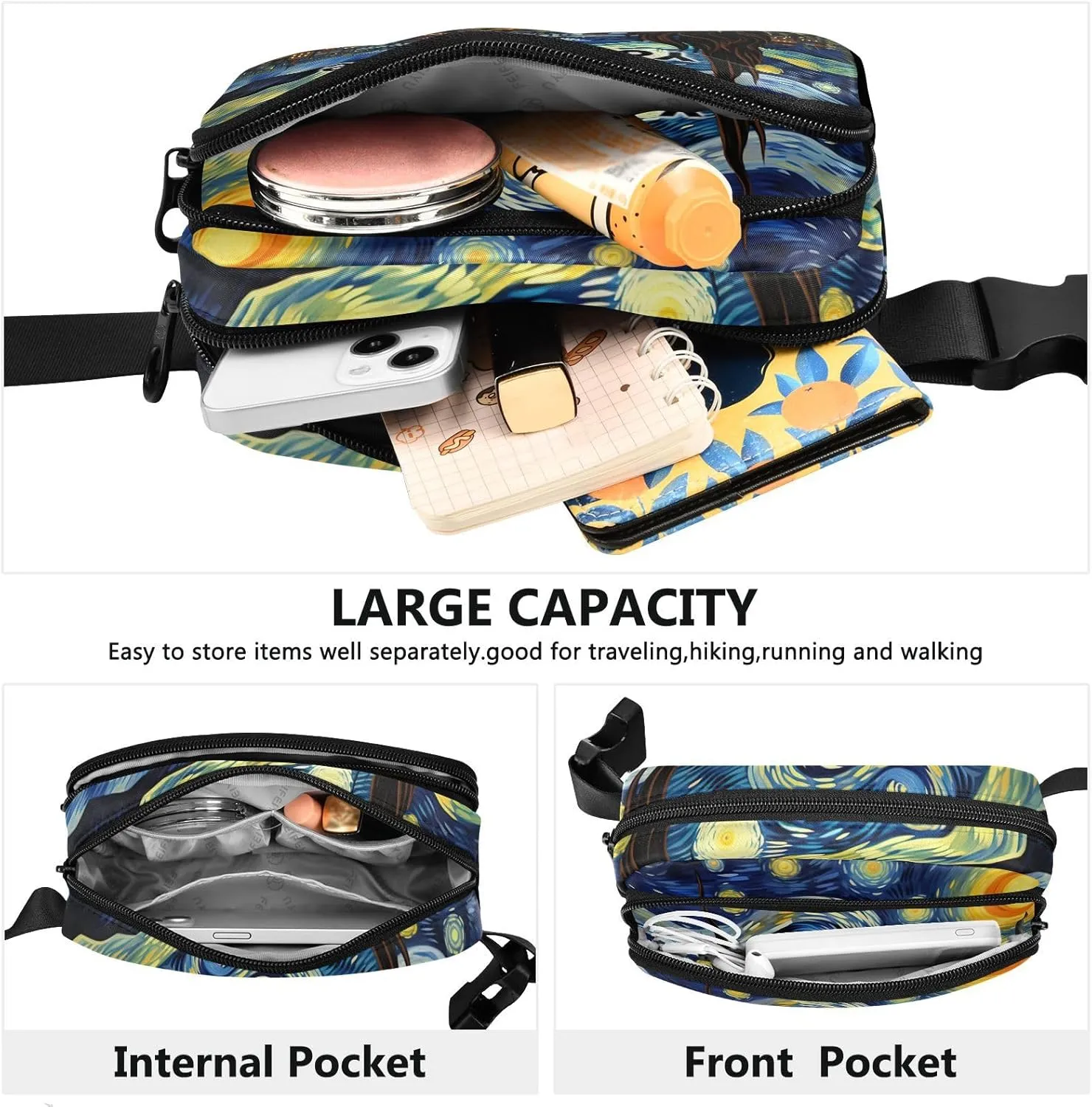 Custom Name Van Gogh Starry Night Fanny Packs for Women and Men - Belt Bag, Crossbody, Running Waist Pack 21340594C
