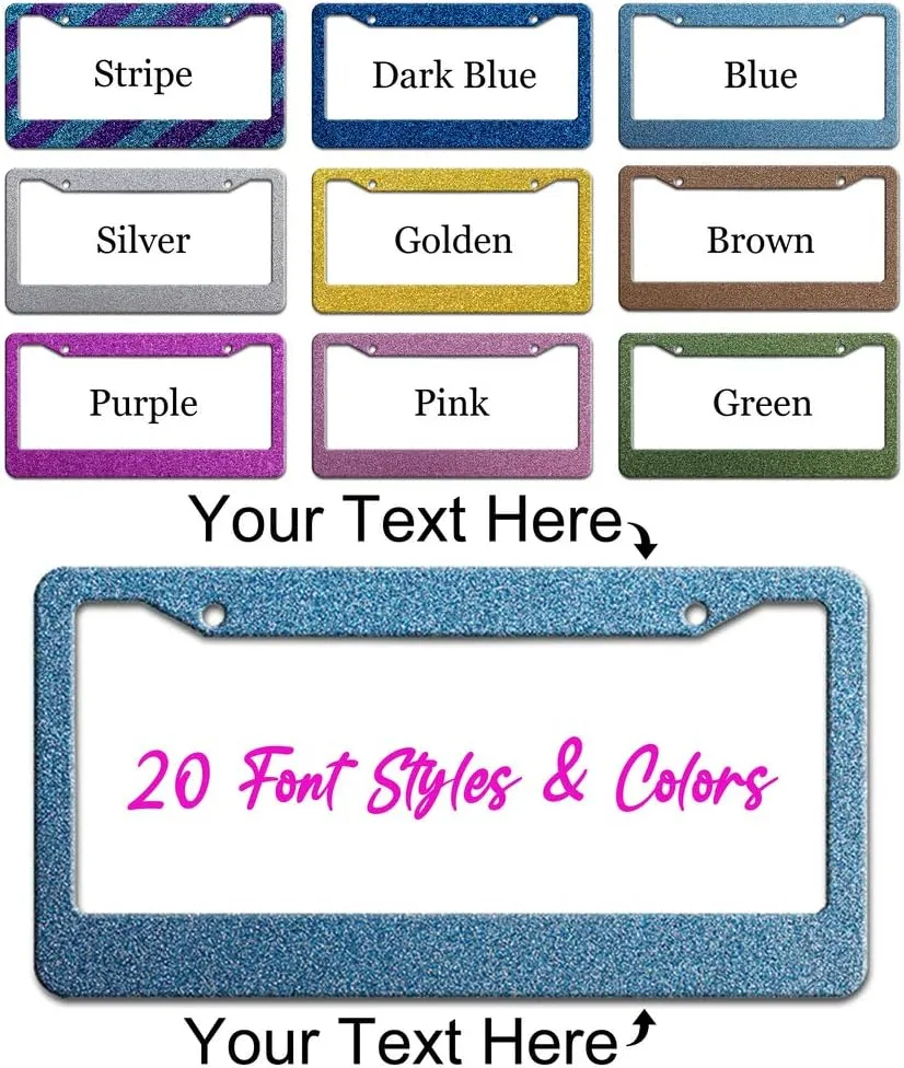 Custom Personalized Texture License Plate Frame,Your Own Text Customized Design Metal License Plate Holder, Vanity Car Plate Frame, Customize Funny License Plate Holder Chrome 2 Holes