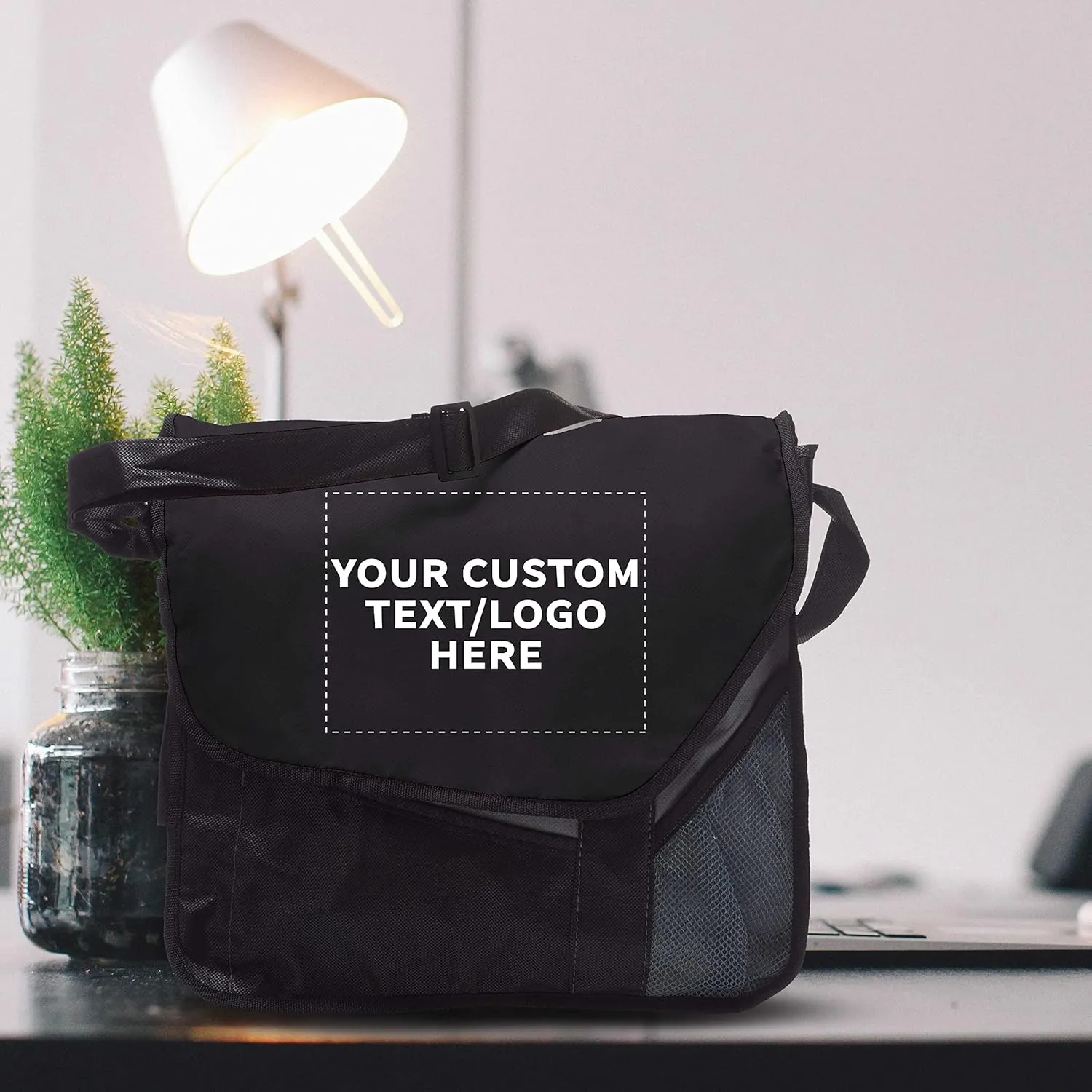 Custom Slant Flap Messenger Bags of 12, Personalized Bulk Pack - Perfect for Employees and For Everyday Use - Black
