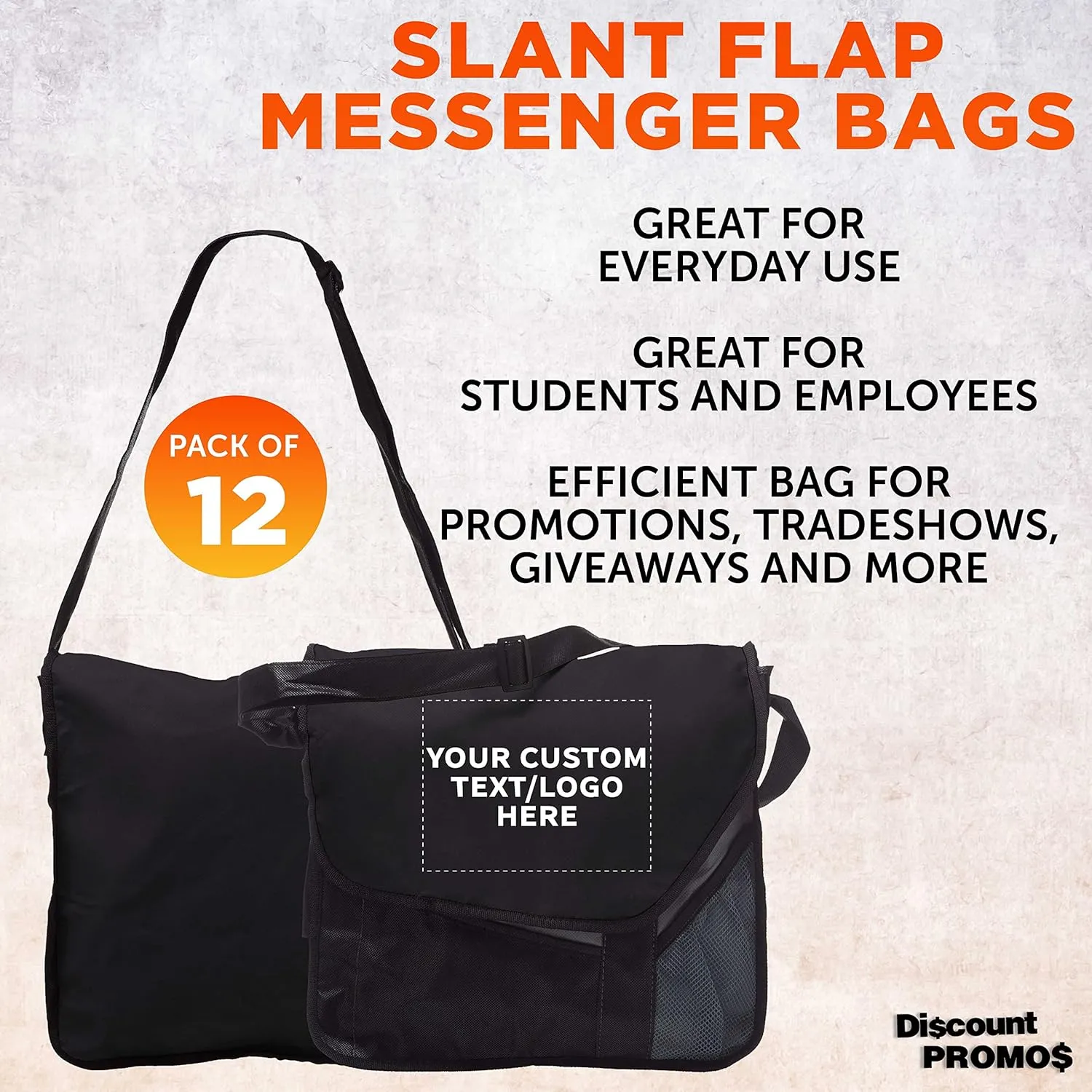 Custom Slant Flap Messenger Bags of 12, Personalized Bulk Pack - Perfect for Employees and For Everyday Use - Black
