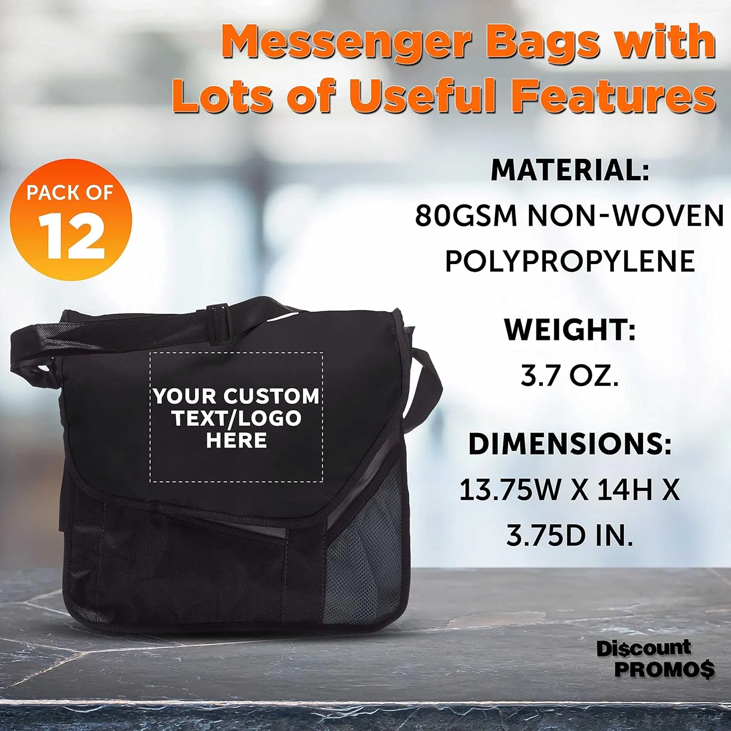 Custom Slant Flap Messenger Bags of 12, Personalized Bulk Pack - Perfect for Employees and For Everyday Use - Black