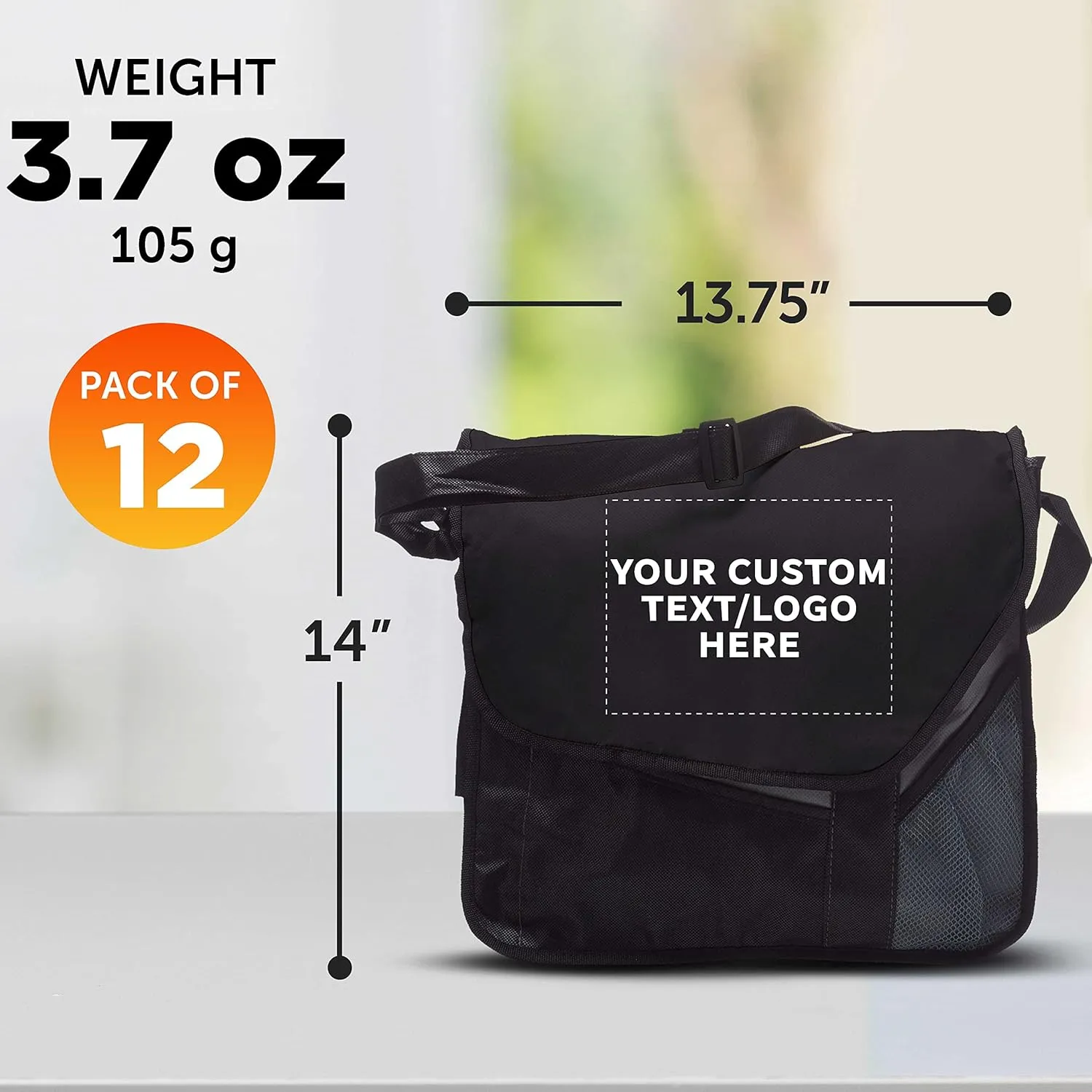 Custom Slant Flap Messenger Bags of 12, Personalized Bulk Pack - Perfect for Employees and For Everyday Use - Black