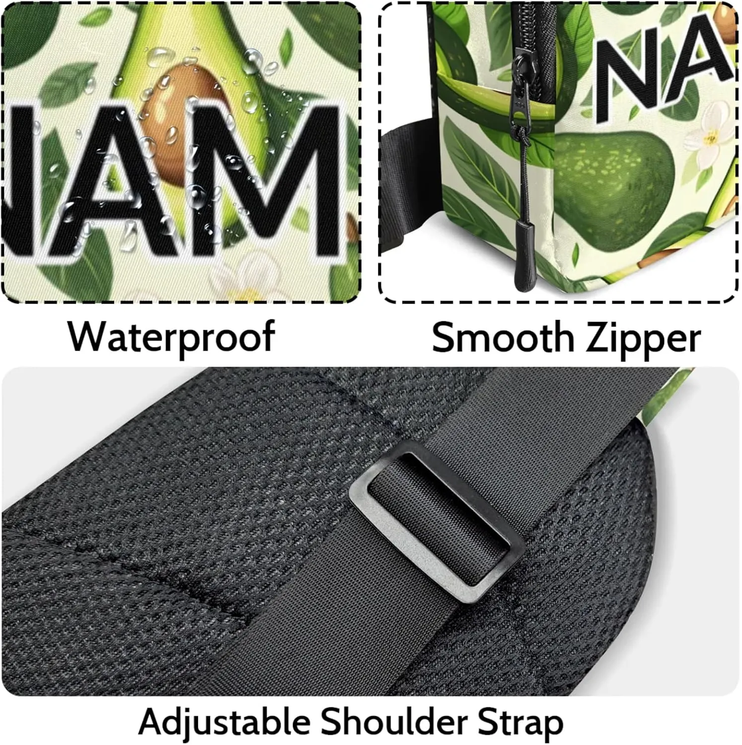 Custom Sling Bag Avocado Cross Body Customize Chest Bag Cute Fruit Daypack for Outdoors Travel Hiking Sports