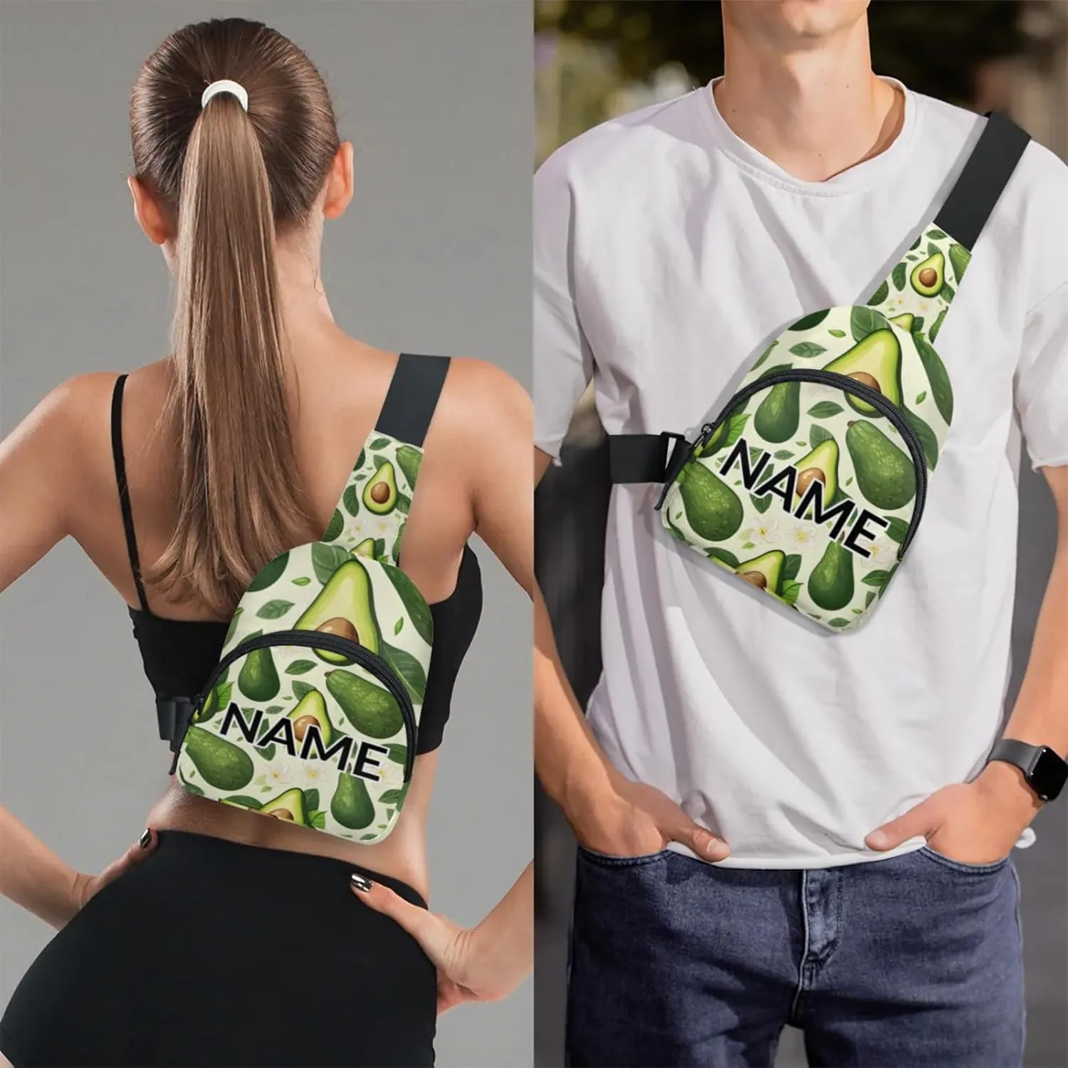 Custom Sling Bag Avocado Cross Body Customize Chest Bag Cute Fruit Daypack for Outdoors Travel Hiking Sports