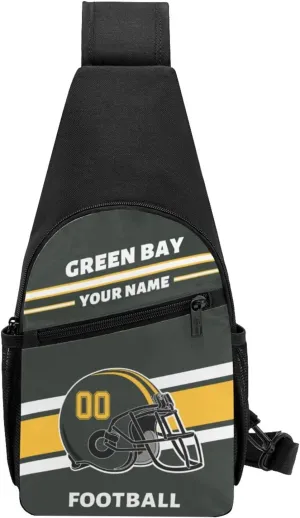 Custom Sling Bag, Personalized Green Bay Crossbody Bags for Men Women, Customize Name and Number Sling Shoulder Backpack, Chest Bag Hiking Travel Daypack for Outdoor